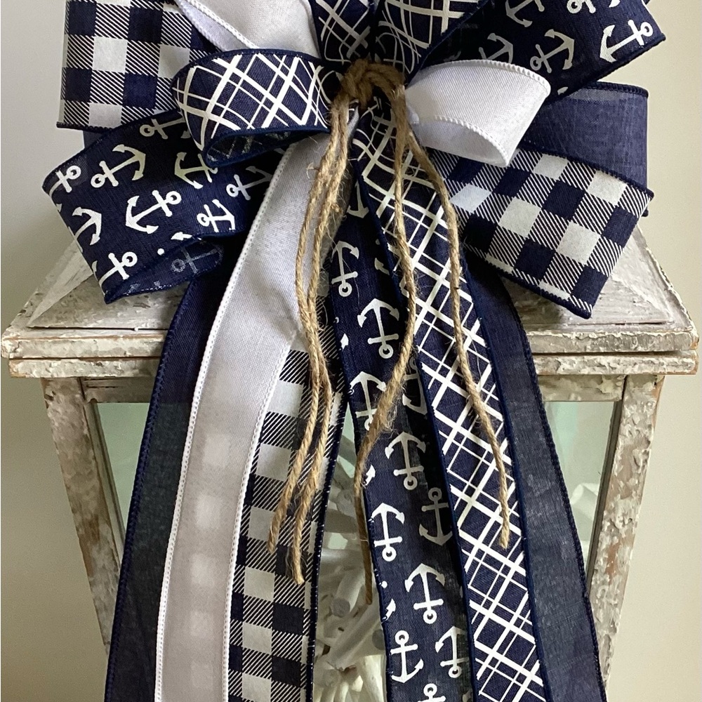 Nautical Navy And White Ribbon Bow - Picture 4 of 6